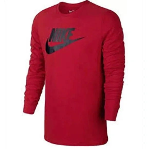 Nike Shirts Nike Mens Cotton Long Sleeve Shirt Black Red Xl